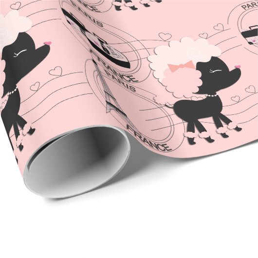 Pink Poodle Eiffelturm Paris Umschlagpapier Geschenkpapier (Rolleneckpunkt)
