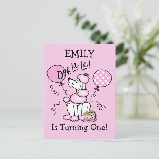 Pink Poodle Geburtstagskarte Postkarte (Stehend Vorderseite)