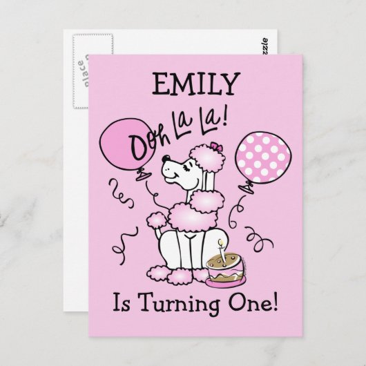 Pink Poodle Geburtstagskarte Postkarte (Vorne/Hinten)