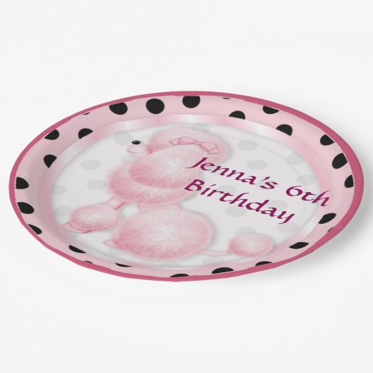 Pink Poodle Geburtstagsparty Paper Teller (Schrägansicht)