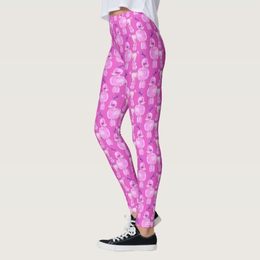 Pink Poodle Hund Aquarell Tierart Muster Leggings (Links)