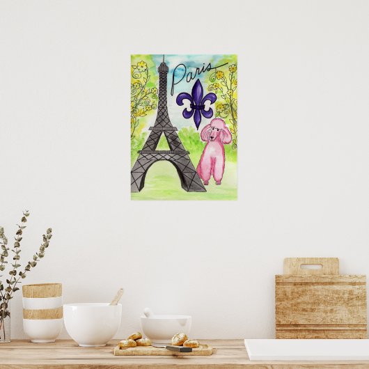 Pink Poodle in Paris Poster (Küche)