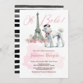 Pink Poodle Paris Baby Dusche Einladung (Vorne/Hinten)