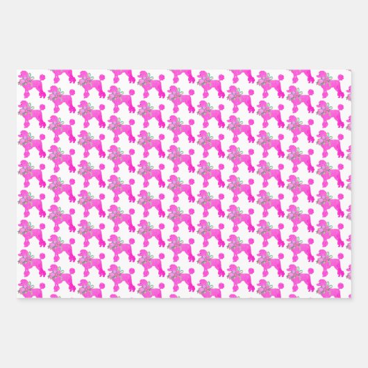 Pink Poodle Party passt zusammen Geschenkpapier Set (Vorderseite)