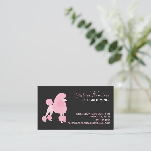 Pink Poodle Pet Grooming Visitenkarte (Stehend Vorderseite)
