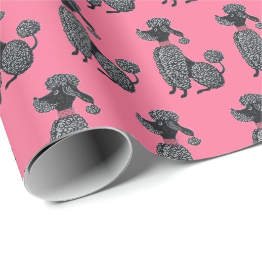Pink Poodle Print Geschenkpapier (Rolleneckpunkt)