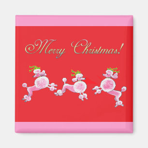 Pink Poodle Retro Frohe Weihnachten Magnet