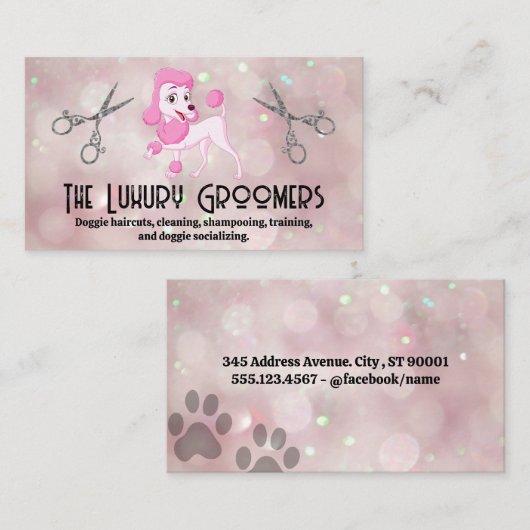 Pink Poodle | Salon Scissors | Bokeh Visitenkarte (Vorne/Hinten)