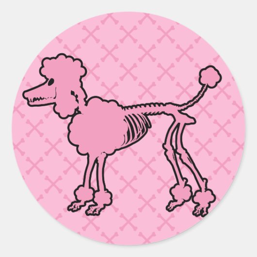 Pink Poodle Skeleton Runder Aufkleber (Vorderseite)