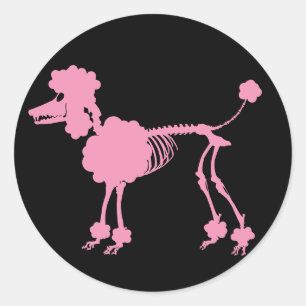 Pink Poodle Skeleton Runder Aufkleber