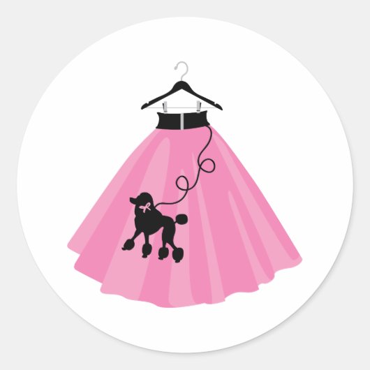 Pink Poodle Skirt Runder Aufkleber (Vorderseite)