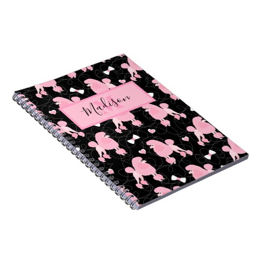 Pink Poodles and Bows Patername and Monogram Notizblock (Rechte Seite)