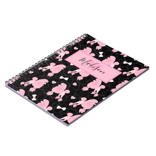 Pink Poodles and Bows Patername and Monogram Notizblock (Linke Seite)