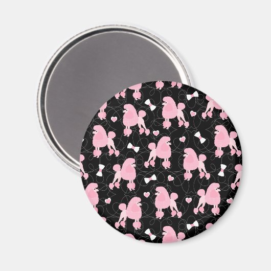 Pink Poodles and Bows Pattern Black Magnet (Vorderseite/Rückseite)