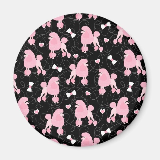 Pink Poodles and Bows Pattern Black Magnet (Vorne)