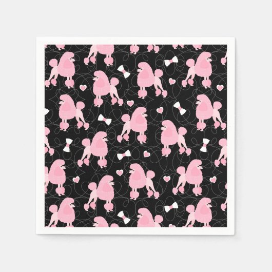Pink Poodles and Bows Pattern Black Serviette (Vorderseite)
