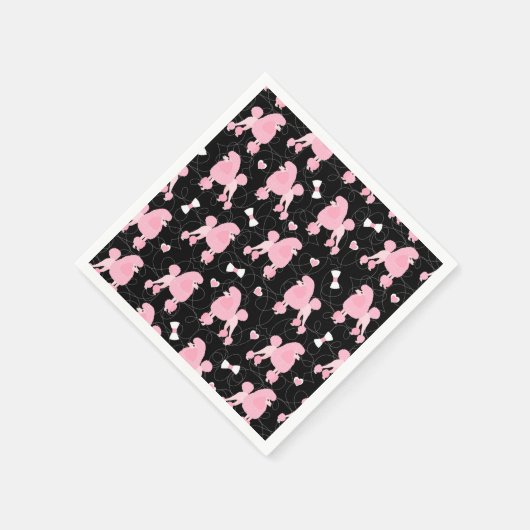 Pink Poodles and Bows Pattern Black Serviette (Ecke)