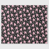 Pink Poodles und Bows Muster Schwarz Geschenkpapier (Flach)