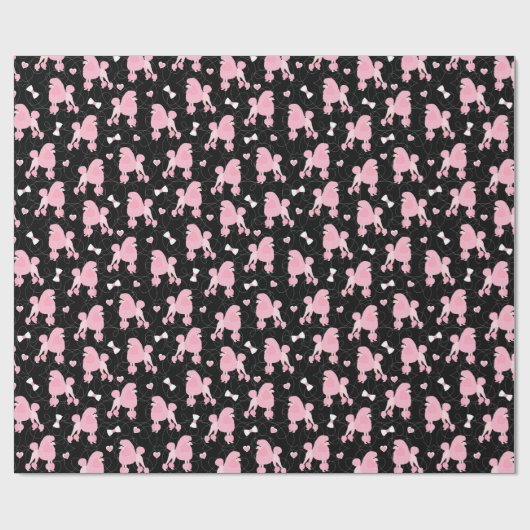 Pink Poodles und Bows Muster Schwarz Geschenkpapier (Flach)