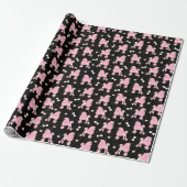 Pink Poodles und Bows Muster Schwarz Geschenkpapier (Ungerollt)