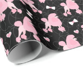 Pink Poodles und Bows Muster Schwarz Geschenkpapier (Rolleneckpunkt)