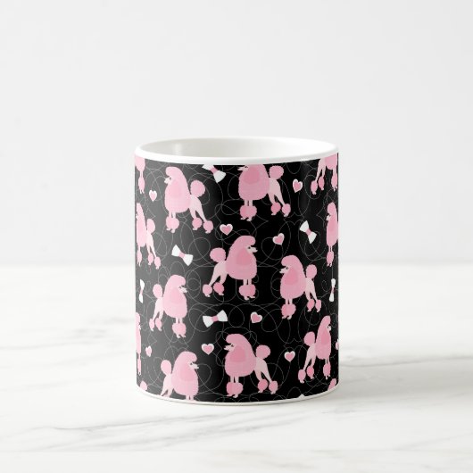 Pink Poodles und Bows Muster Schwarz Kaffeetasse (Mittel)