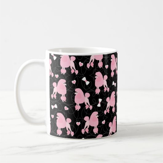 Pink Poodles und Bows Muster Schwarz Kaffeetasse (Links)
