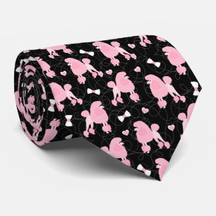 Pink Poodles und Bows Muster Schwarz Krawatte
