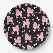 Pink Poodles und Bows Muster Schwarz Pappteller (Vorderseite)