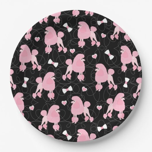 Pink Poodles und Bows Muster Schwarz Pappteller (Vorderseite)