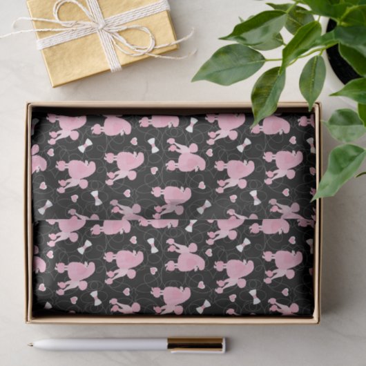 Pink Poodles und Bows Muster Schwarz Seidenpapier (Geschenk)