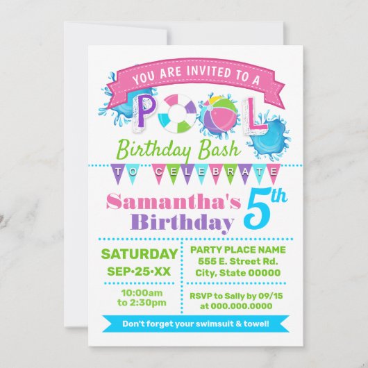 Pink Pool Geburtstag Sommerpause Einladung (Vorderseite)