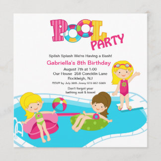 Pink Pool Party All Girls Geburtstagseinladung Einladung