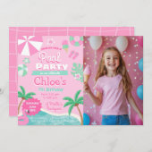 Pink Pool Party Geburtstag Einladung (Vorne/Hinten)