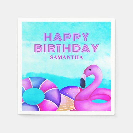 Pink Pool Party Geburtstag Serviette (Vorderseite)