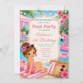 Pink Pool Party Mädchen Geburtstag Einladung (Vorderseite)