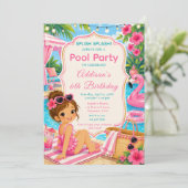 Pink Pool Party Mädchen Geburtstag Einladung (Stehend Vorderseite)