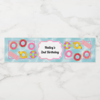 Pink Pool Party Wasser Flasche Etikett