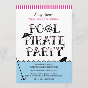 Pink Pool Pirate Party Geburtstag Einladung