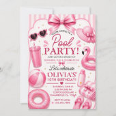 Pink-Poolparty-Geburtstag Einladung (Vorderseite)