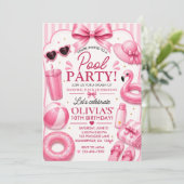 Pink-Poolparty-Geburtstag Einladung (Stehend Vorderseite)