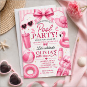 Pink-Poolparty-Geburtstag Einladung