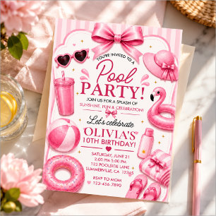 Pink-Poolparty-Geburtstag Einladung