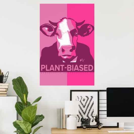 Pink Pop Art Cow Poster - Pflanze-voreingestellt (Heimbüro)