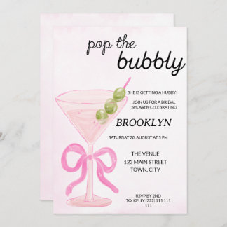 Pink Pop The Bubbly Martini Bridal Shower Einladung