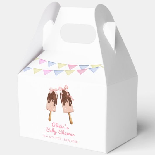 Pink Popcicle Bow Ice Cream Baby Dusche Geschenkschachtel (Rückseite)
