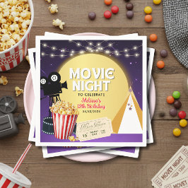 Pink Popcorn Movie Night Birthday Party Serviette
