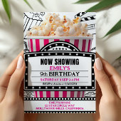 Pink Popcorn Movie Night Party Invitation Einladung