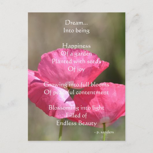 Pink Poppies Dream Gedicht Postkarte (Vorderseite)