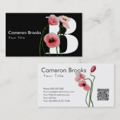Pink Poppies & Initials Visitenkarte (Vorne/Hinten)